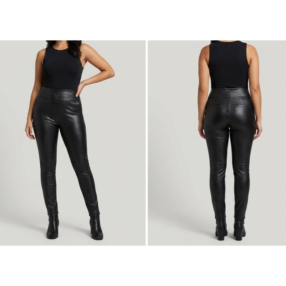 Hunter & Brown Faux Leather Leggings Womens M Black High-Waist Skinny Zip Back